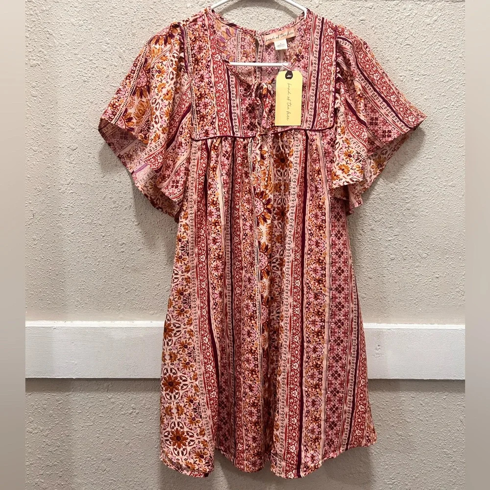 Band of the Free Flutter Sleeve Multi Pink Floral Boho Dress NWT Size Small